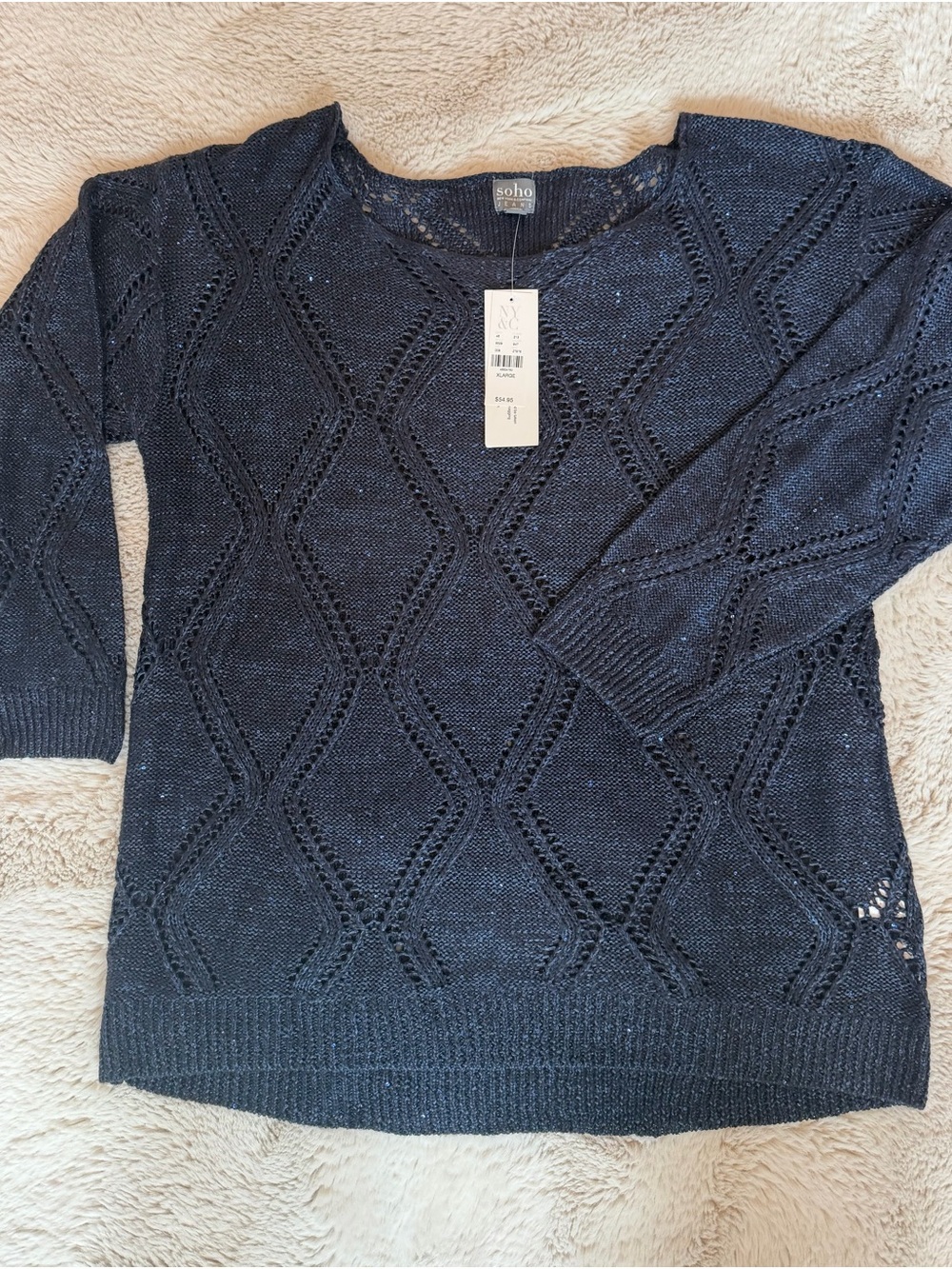Soho Navy Openwork Scoop Neck Sweater